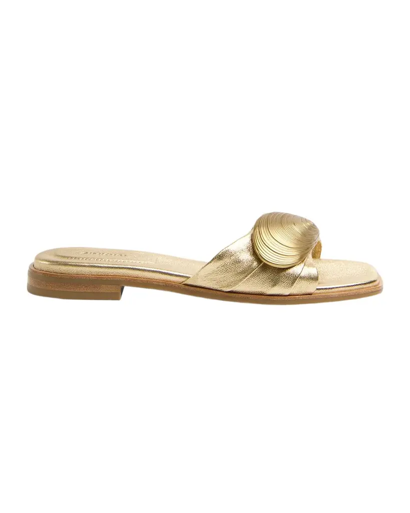 SIMKHAI Gigi Oyster Metallic Leather Slide Sandals