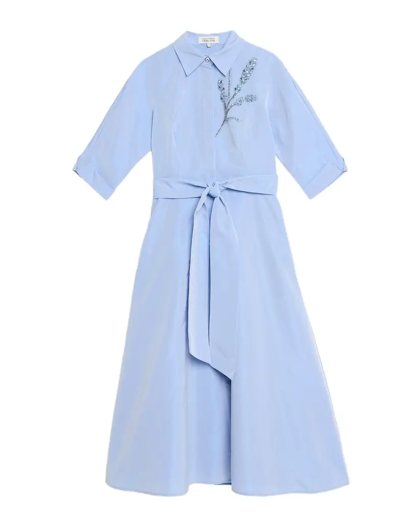 Rickie Freeman for Teri Jon Floral Beaded Taffeta Midi Shirtdress