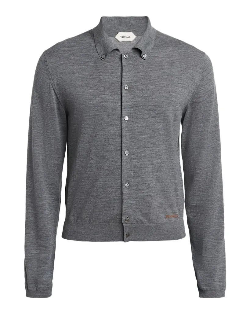 Versace Men 's Virgin Wool Button-Front Knit Sweater