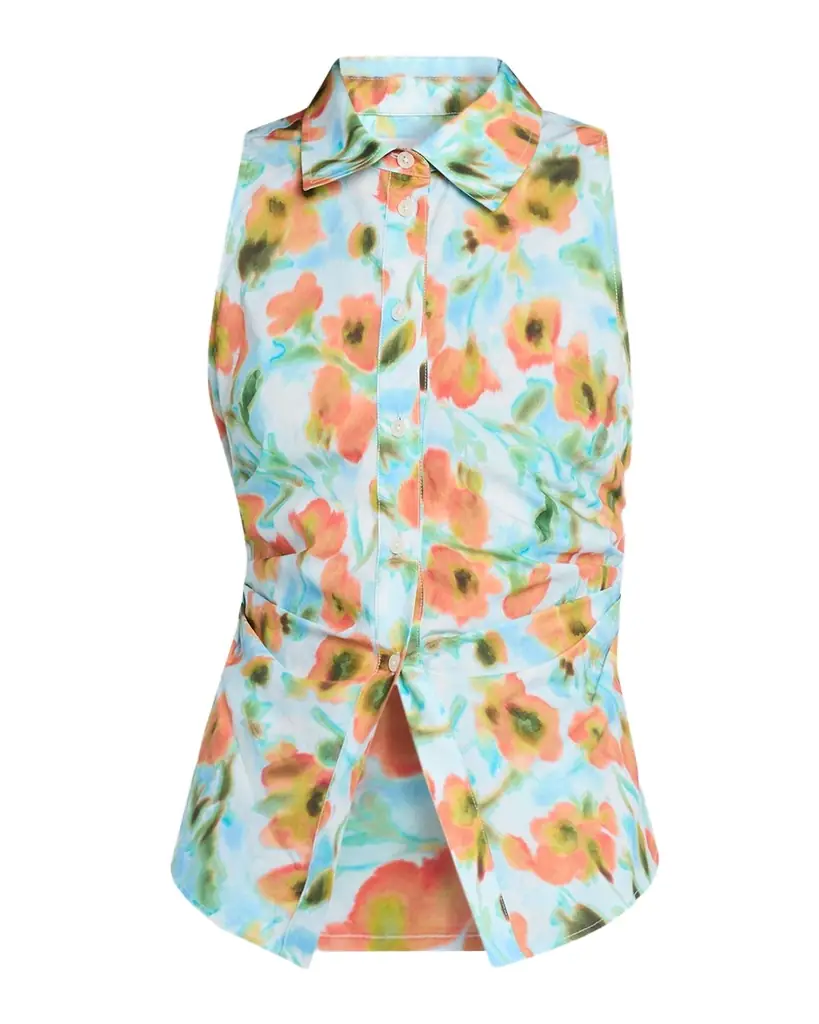 Tanya Taylor Hannah Back-Bow Sleeveless Cotton Poplin Top