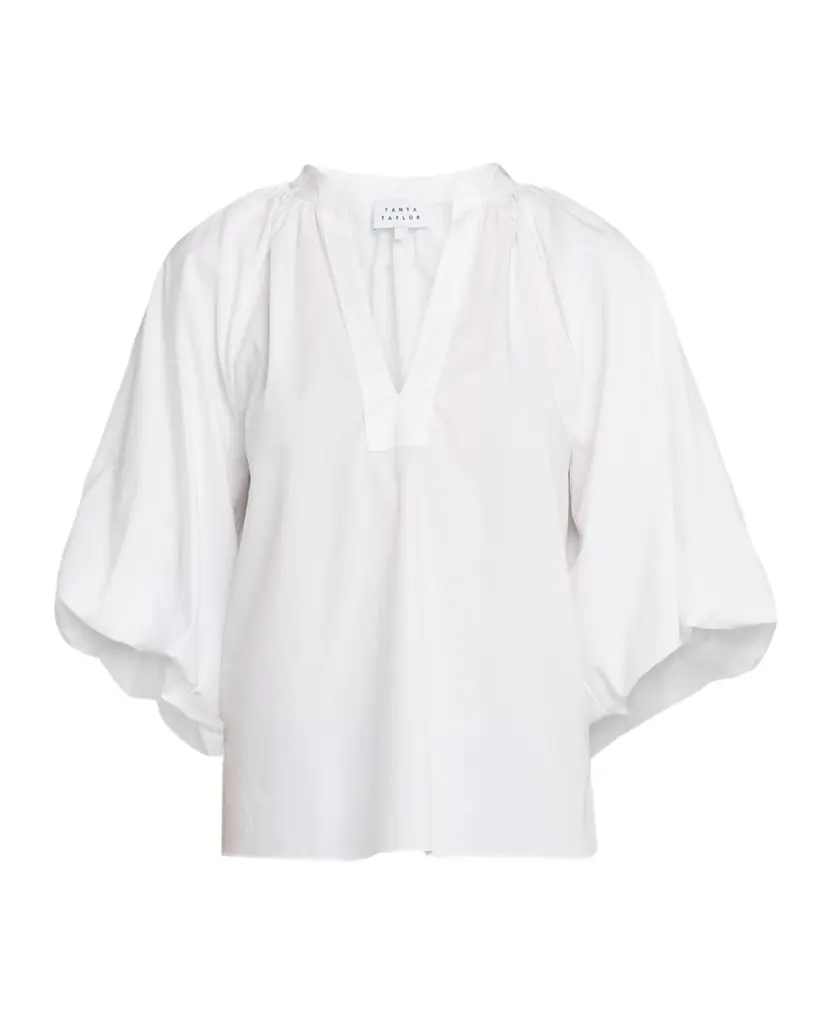 Tanya Taylor Marine Balloon-Sleeve Blouse