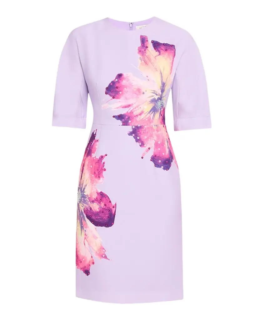 Rickie Freeman for Teri Jon Floral-Print Crepe Column Dress