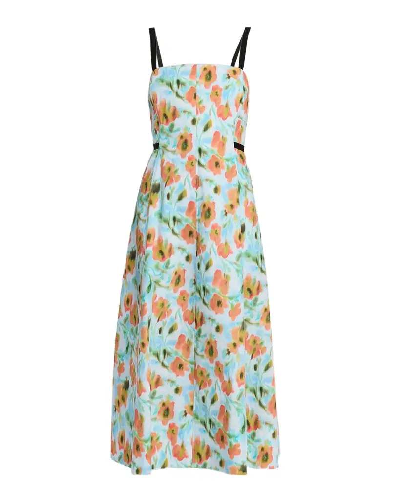 Tanya Taylor Tavia Contrast-Strap Floral Cotton Midi Dress
