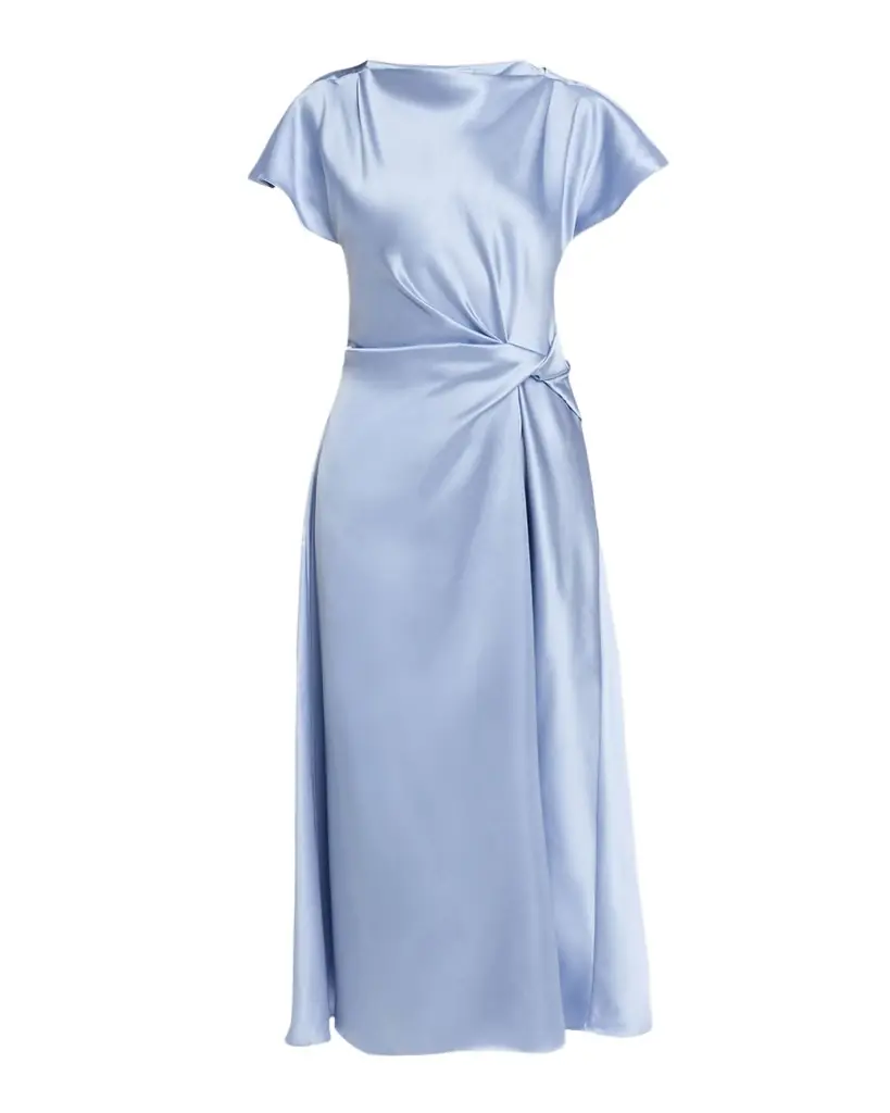 Tanya Taylor Ciara Satin Twist-Front Midi Dress