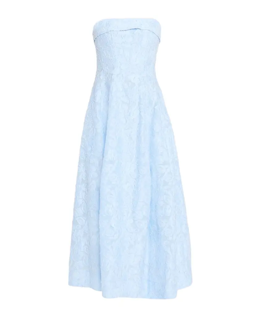 SIMKHAI Valeria Strapless Organza Jacquard Midi Dress