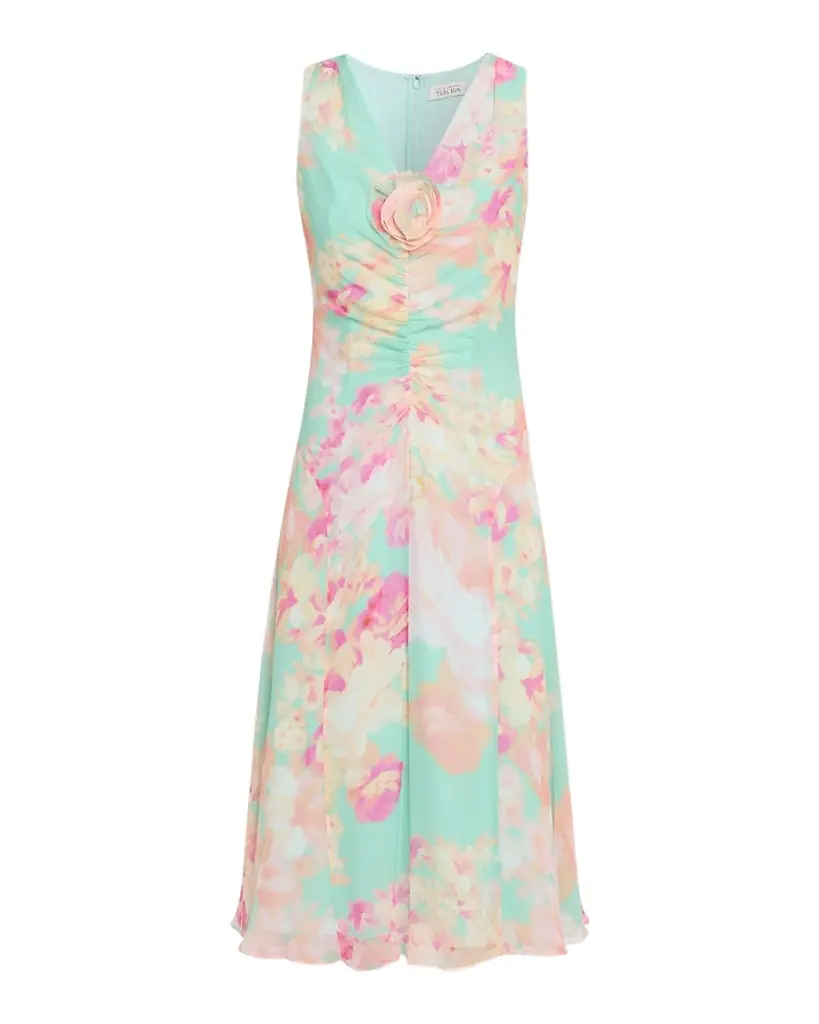 Rickie Freeman for Teri Jon Floral-Print Silk Chiffon Midi Dress