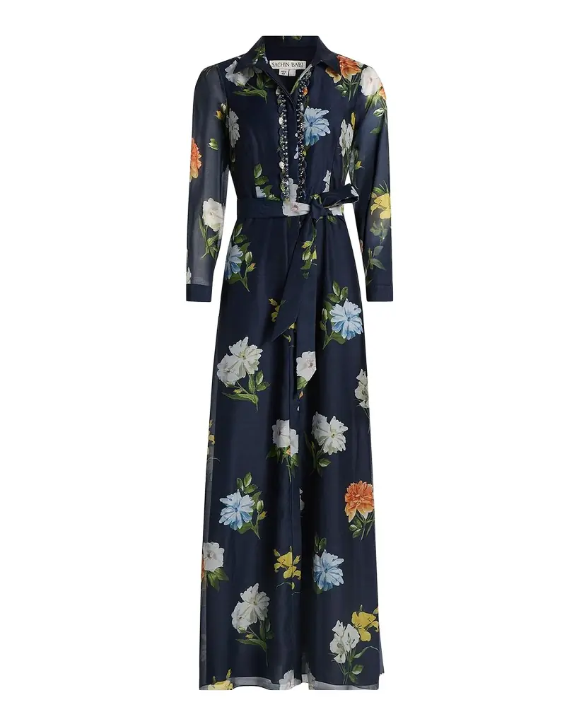 Sachin & Babi Semi-Sheer Wildflower Embellished Addison Gown