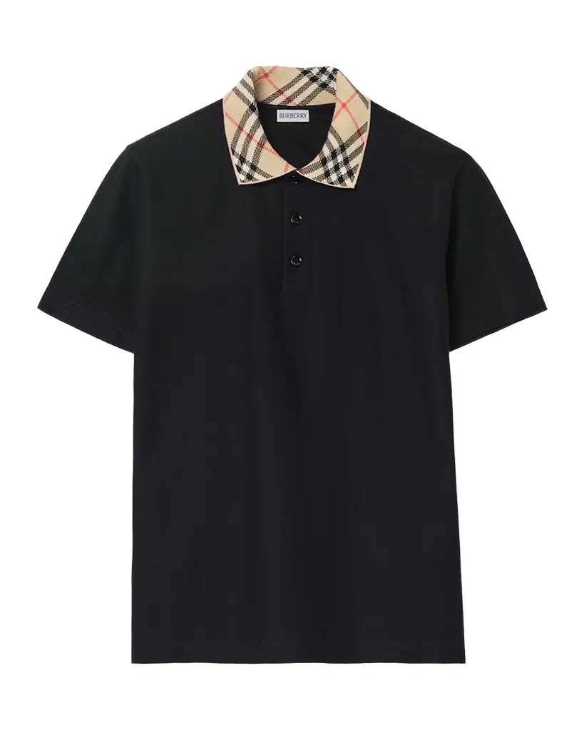 Burberry Men 's Check-Collar Cotton Polo Shirt
