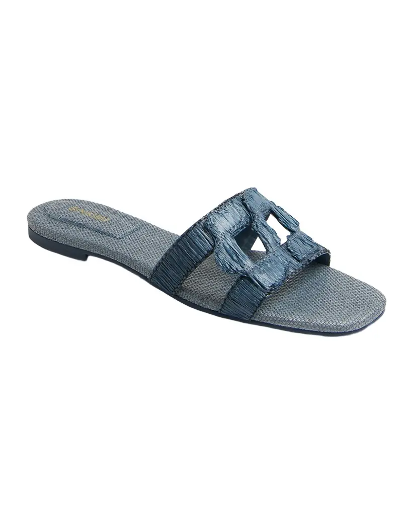 SIMKHAI Raffia Monogram Flat Slide Sandals