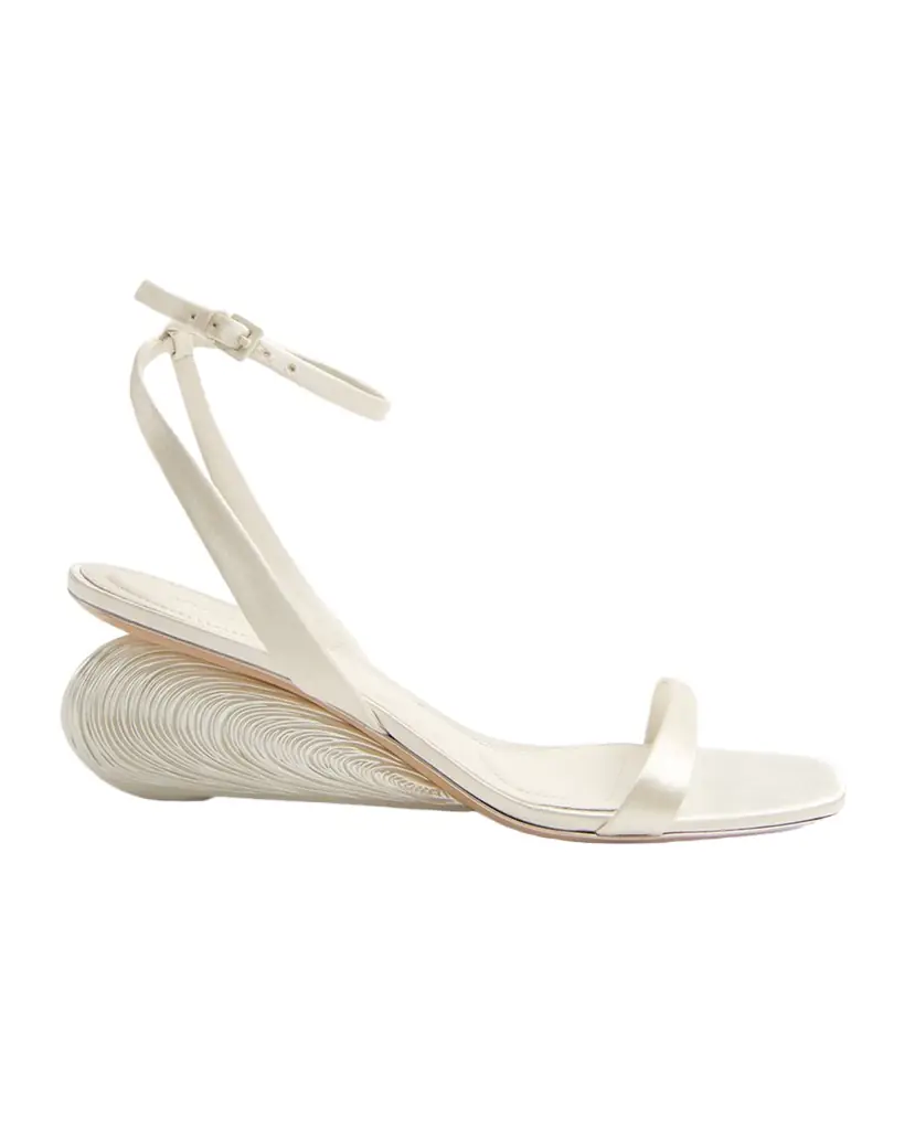 SIMKHAI 65mm Bridget Satin Oyster Wedge Sandals