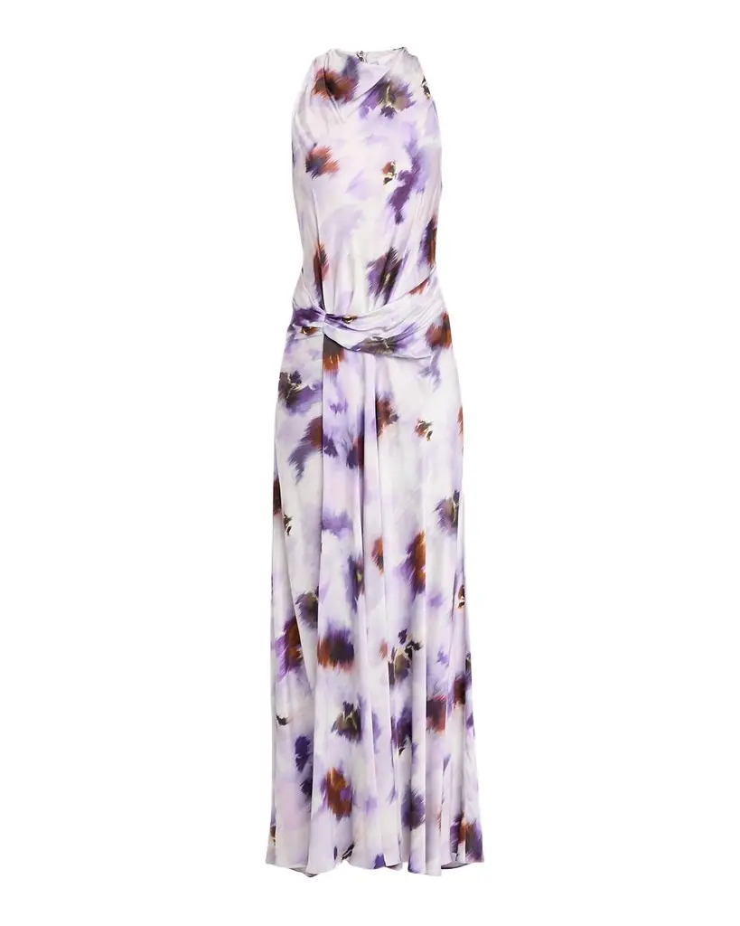 A.L.C. Skylar Cowl-Neck Blurred Floral Draped Gown