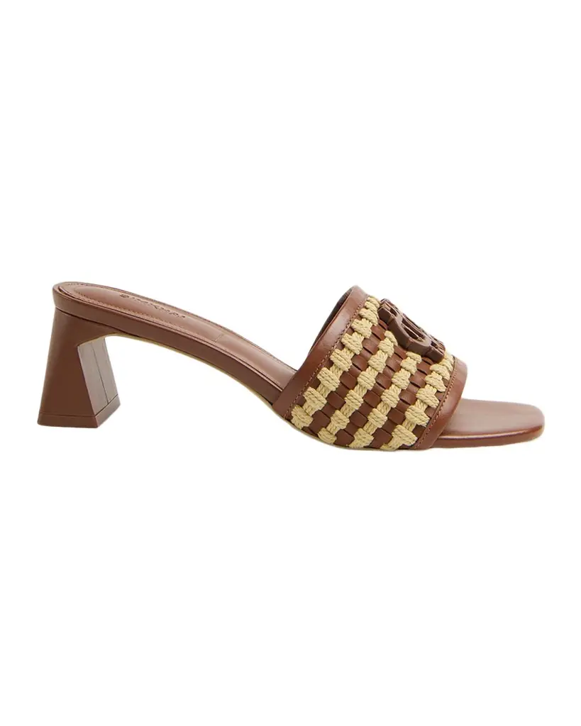 SIMKHAI Sydney Rope Woven Leather Block-Heel Sandals