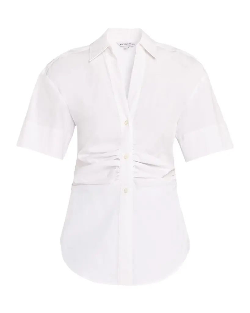 Veronica Beard Ruched Button-Down Stretch Cotton Shirt