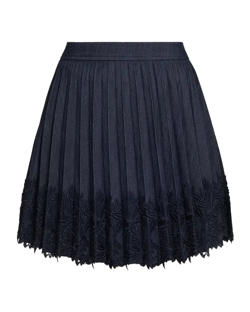 Cinq a Sept Laney Pleated Denim Lace Mini Skirt