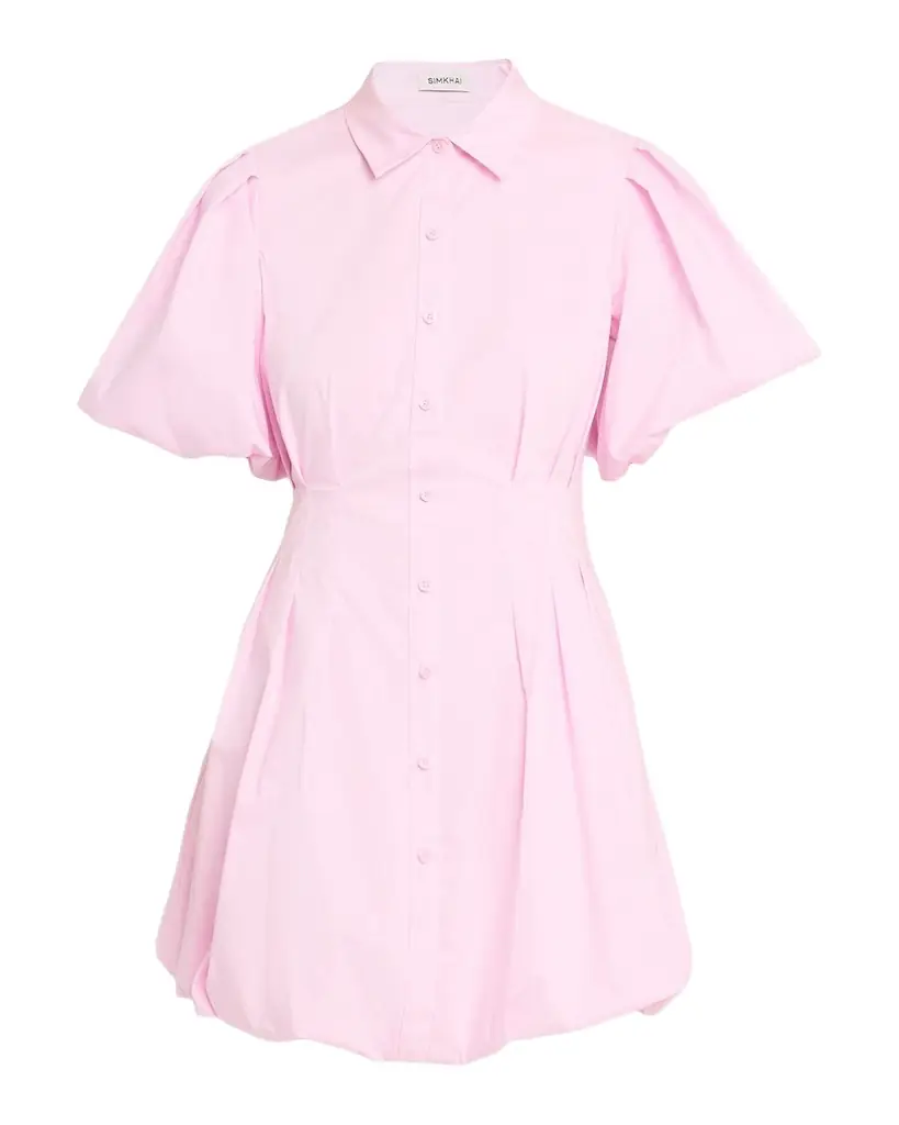 SIMKHAI Cleo Balloon Pintuck Poplin Mini Dress