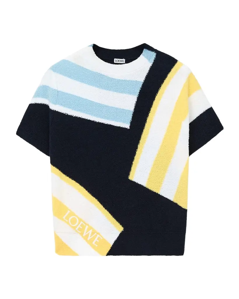 Loewe Striped Fuzzy Knit Short-Sleeve Sweater