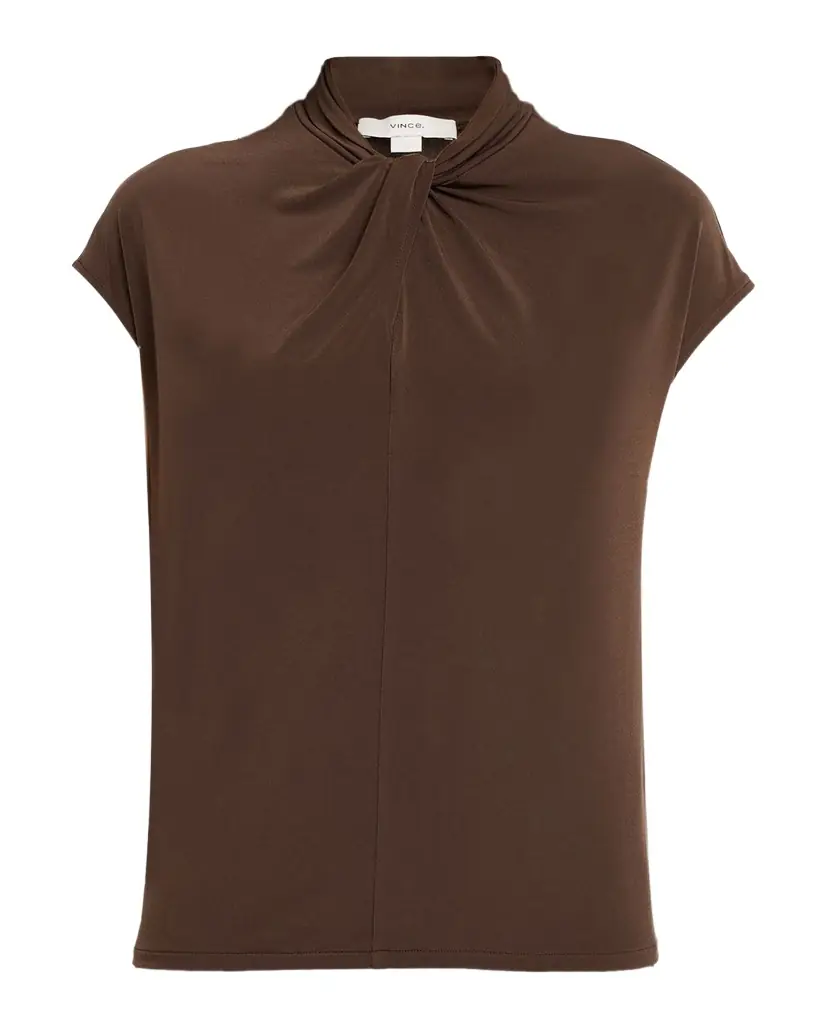 Vince Cap-Sleeve Twist-Front Jersey Top