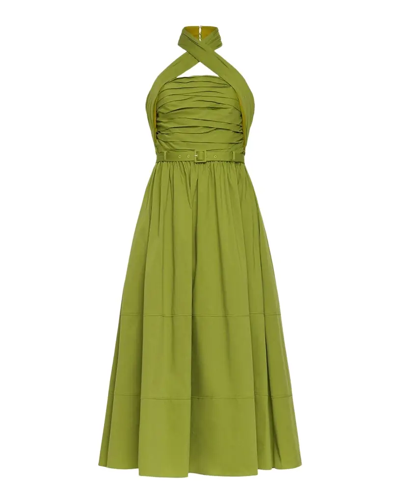 Cinq a Sept Marcie Crossover Halter Belted Midi Dress