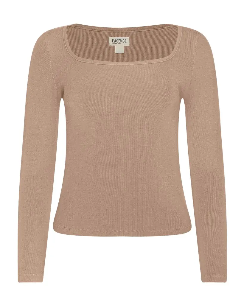 L 'Agence Vanya Long-Sleeve Scoop-Neck Tee