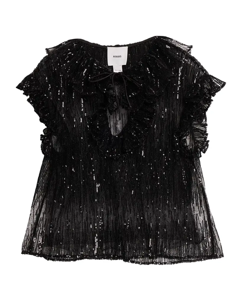 AKNVAS Este Sequined Ruffle Tulle Top
