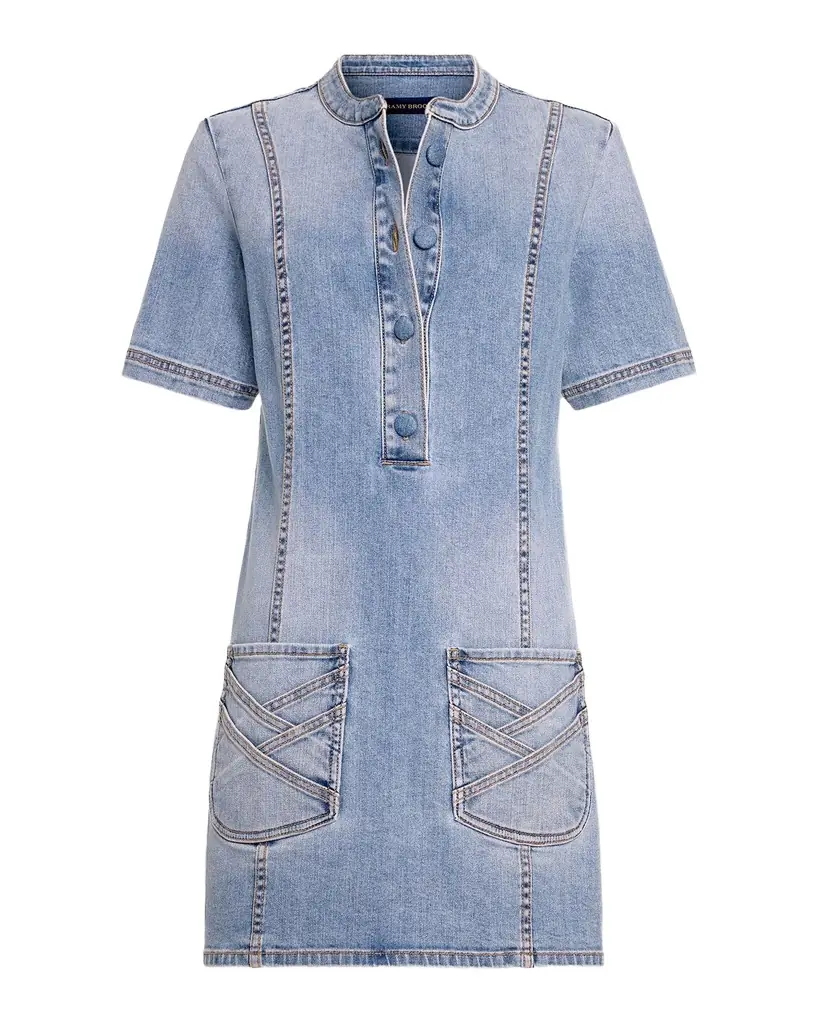 Ramy Brook Skylar Short-Sleeve Braided Denim Dress