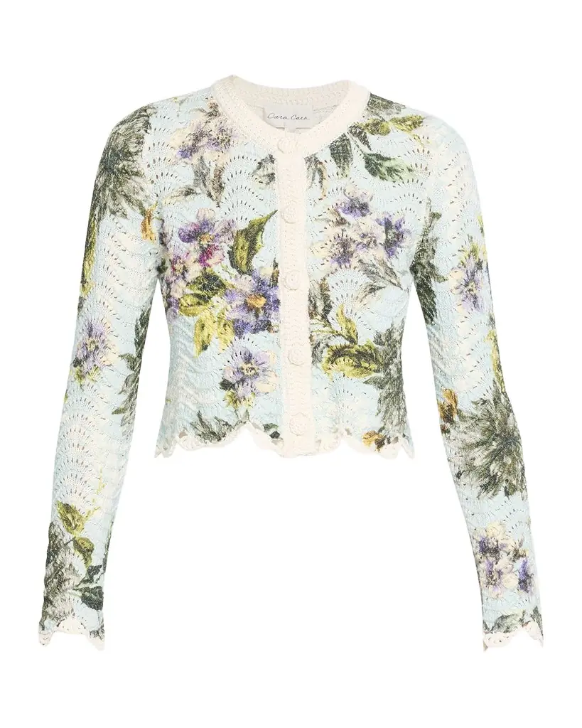 Cara Cara Jolene Floral Cotton Crochet Cropped Cardigan