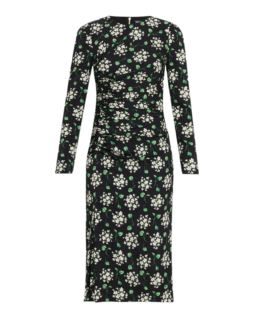 Dolce & Gabbana Floral Silk Long-Sleeve Ruched Midi Dress