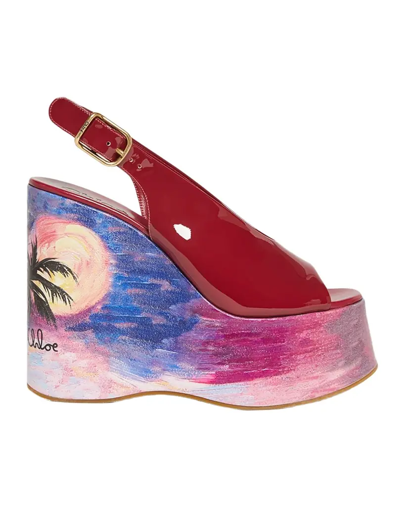 Chloe Maxime Patent Leather Palm Tree Platform Sandals
