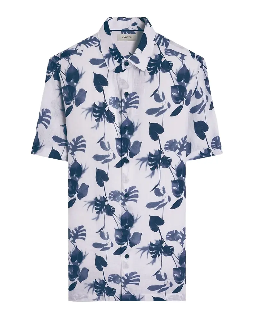 Bugatchi en 's Orson Leaf-Print Linen Short-Sleeve Shirt