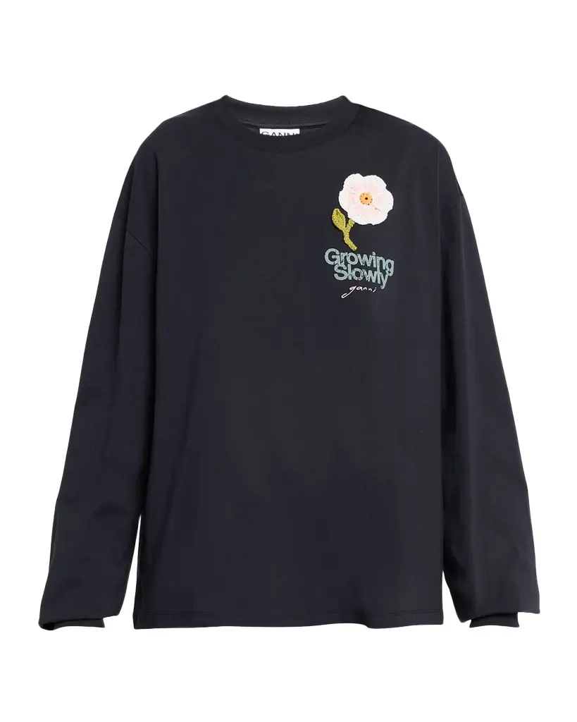 Ganni Embroidered Long-Sleeve Tee