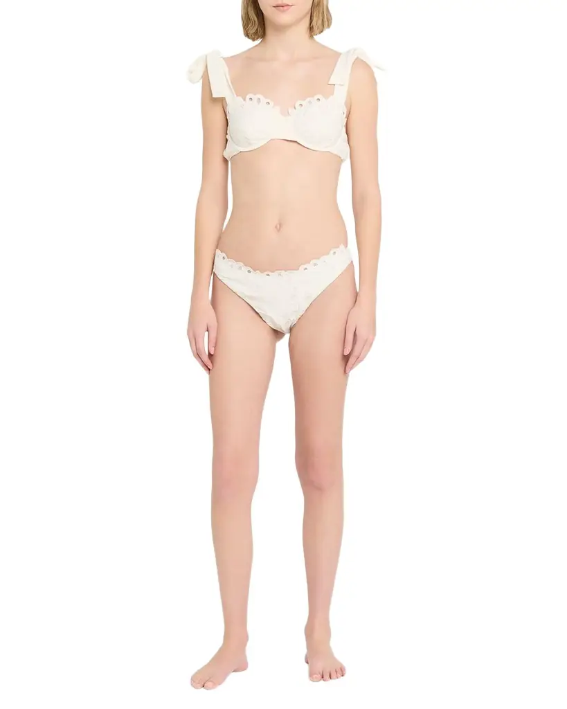 SIMKHAI Sofie Embroidered Tie-Strap Bikini Top