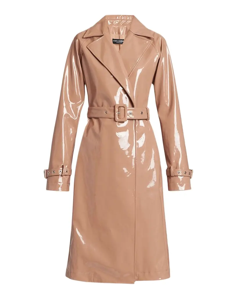 Dolce & Gabbana Coated Faux Leather Belted Trench Coat