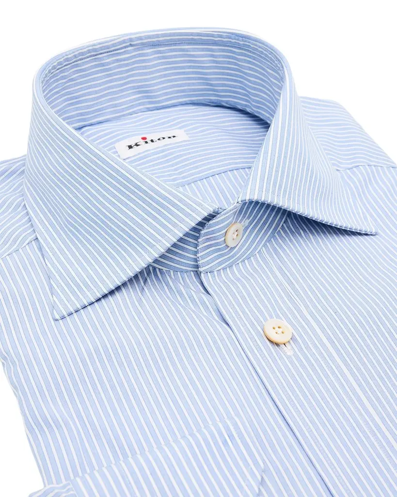 Kiton Men 's Cotton Fine Stripe Dress Shirt with Mother-of-Pearl Buttons