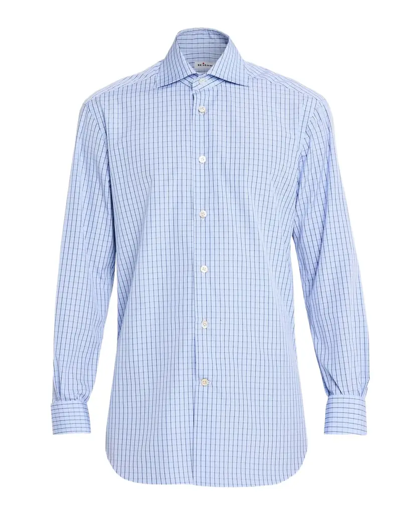 Kiton Men 's Cotton Grid Check Sport Shirt with Mother-of-Pearl Buttons