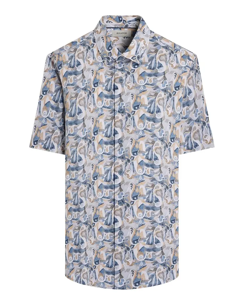 Bugatchi Men 's Orson Abstract Paisley-Print Comfort Stretch Short-Sleeve Shirt