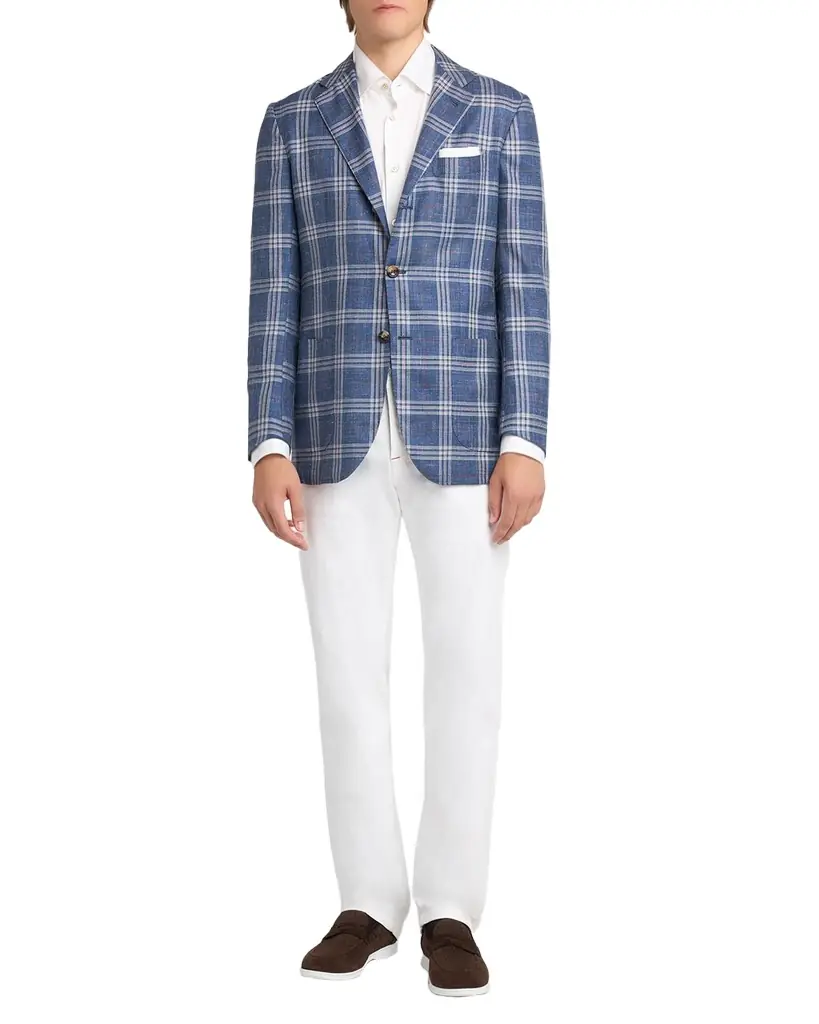 Kiton Men 's Wool, Silk and Linen Glen Plaid Single-Breasted Sport Coat