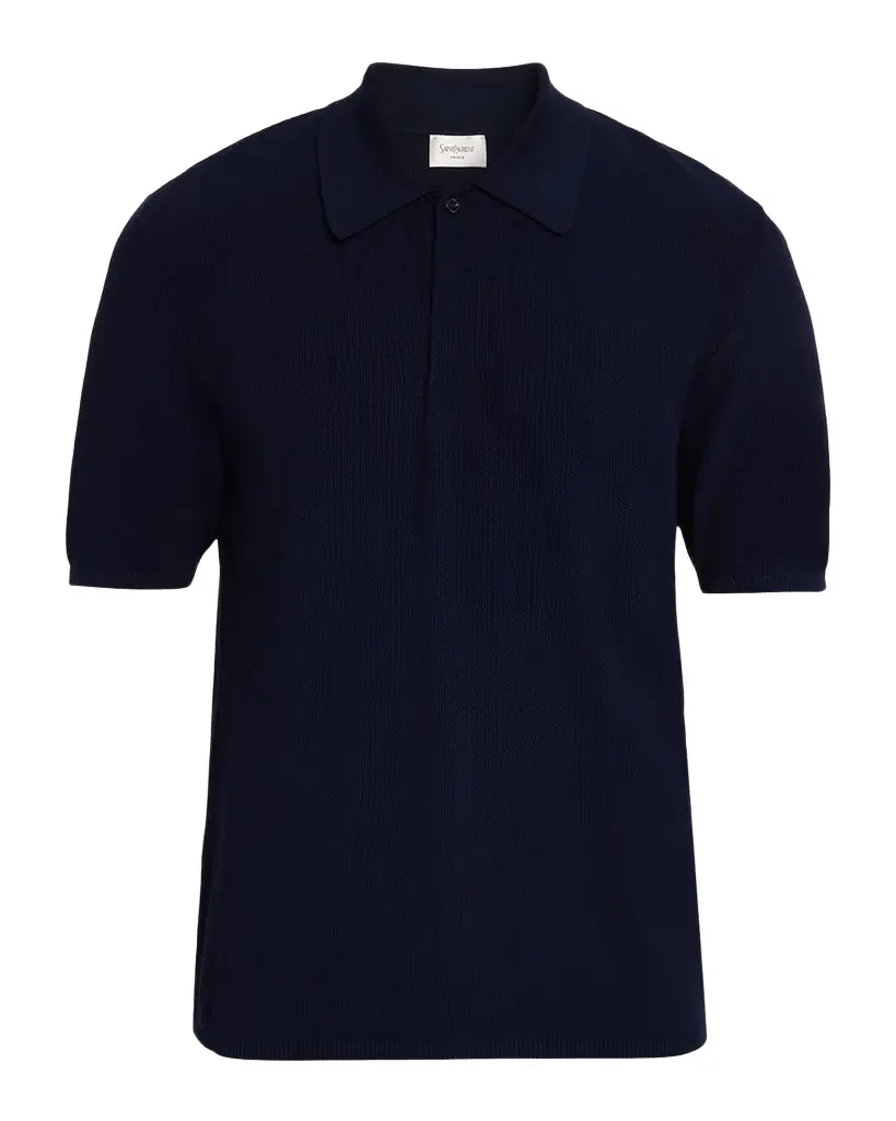 Saint Laurent en 's Cotton Knit Short-Sleeve Polo Sweater