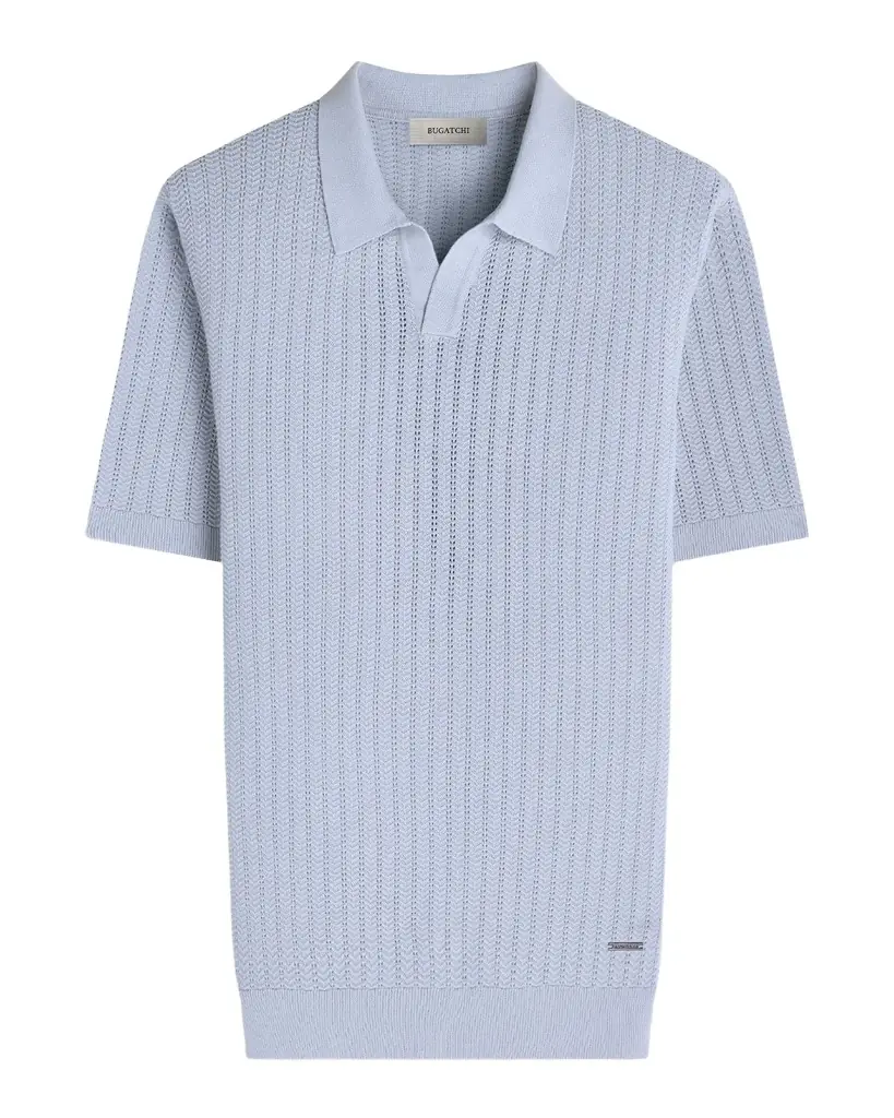 Bugatchi Men 's Pointelle Rib Johnny Collar Short-Sleeve Sweater