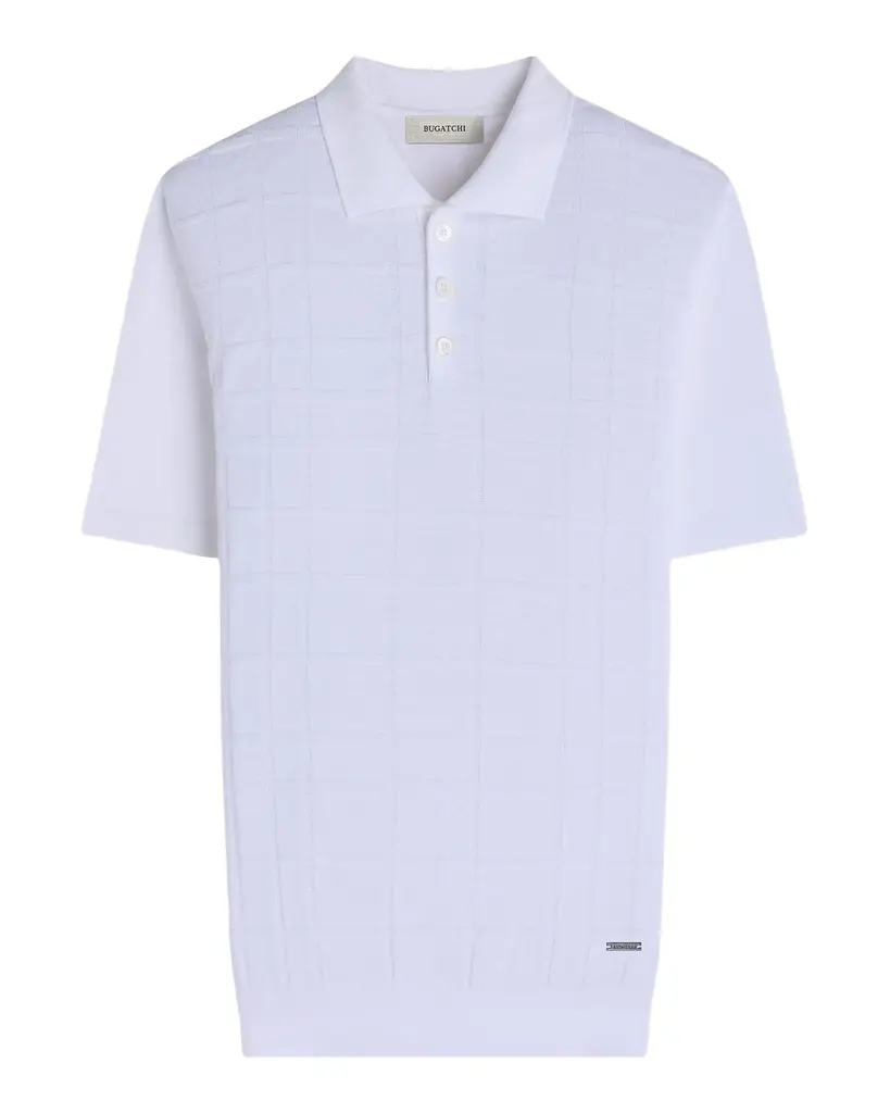Bugatchi Men 's Textured Grid Short-Sleeve Polo Sweater