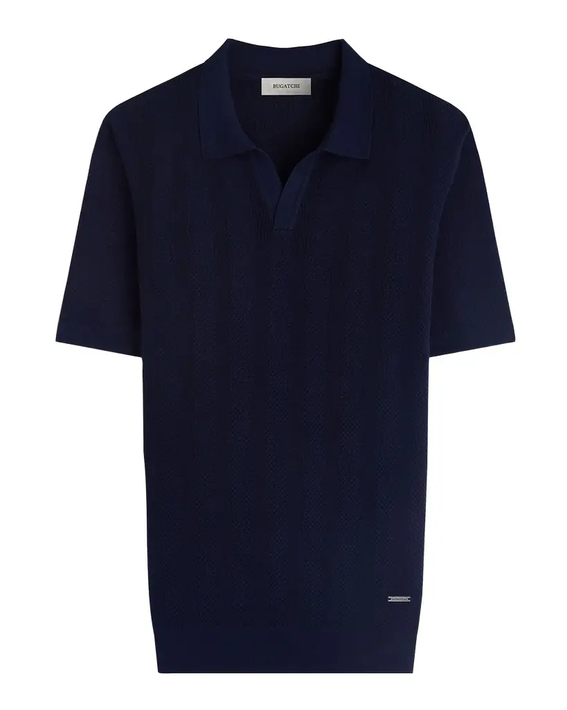 Bugatchi Men 's Textured Stripe Johnny Collar Short-Sleeve Sweater