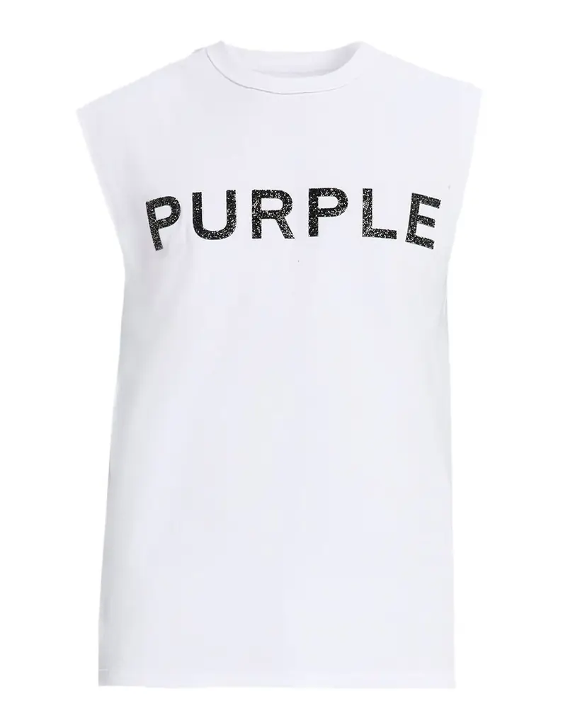 PURPLE Men 's Textured-Logo Sleeveless Cotton T-Shirt