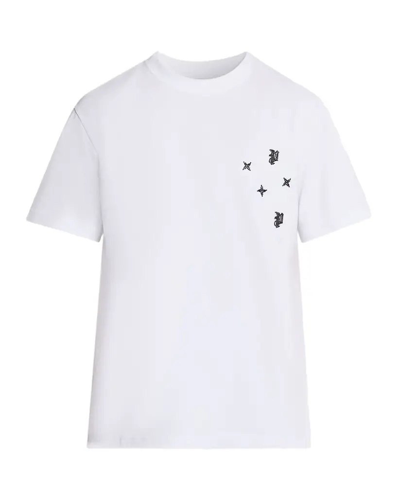 PURPLE Men 's Beaded-Monogram Crewneck Jersey T-Shirt