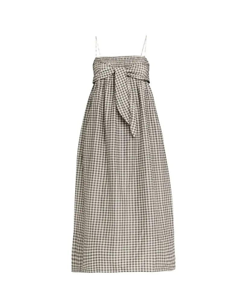 Vince Tie-Front Gingham Midi Dress