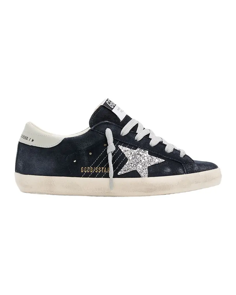 Golden Goose Super-Star Suede Glitter Low-Top Sneakers