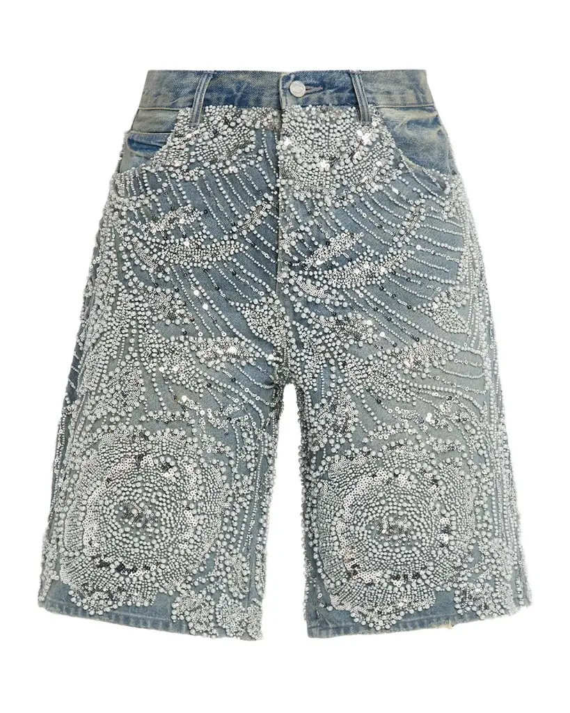 PURPLE Men 's P070 Hand-Beaded & Crystal-Embellished Denim Shorts