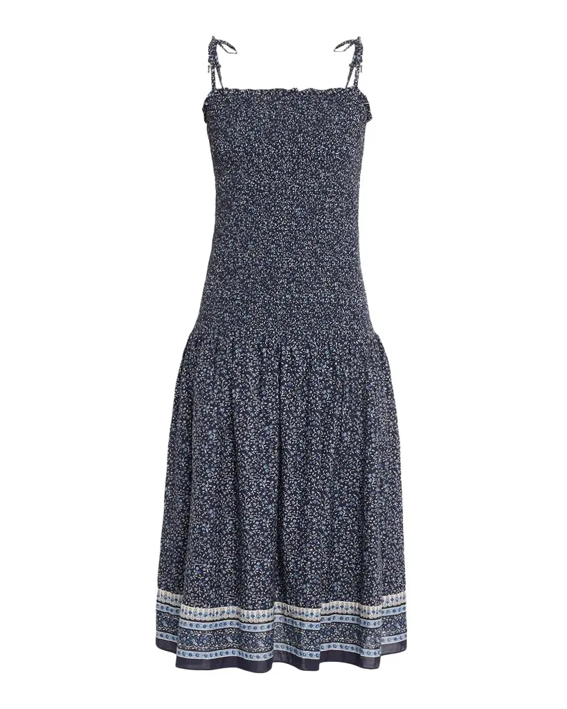 Veronica Beard Marietta Floral Smocked Drop-Waist Dress