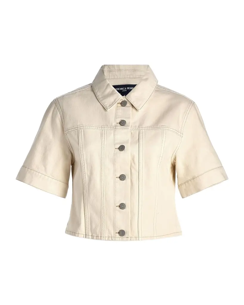 Veronica Beard Malcom Short-Sleeve Cropped Denim Jacket