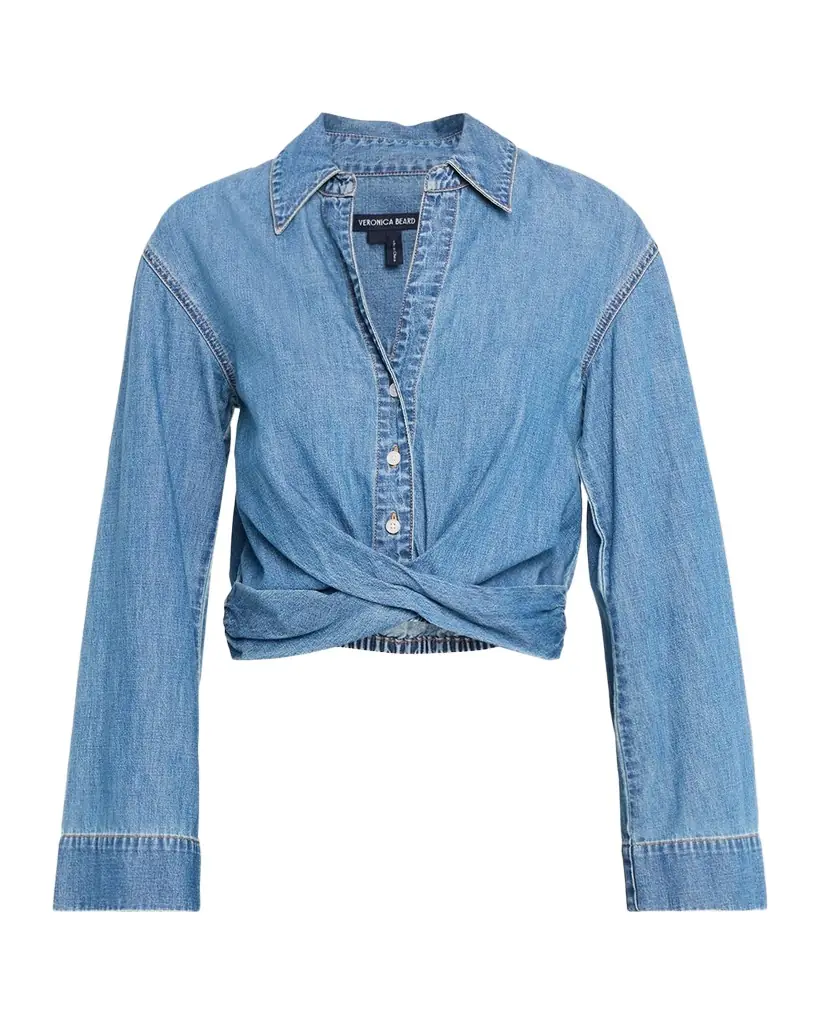 Veronica Beard Timothy Twist-Front Denim Shirt