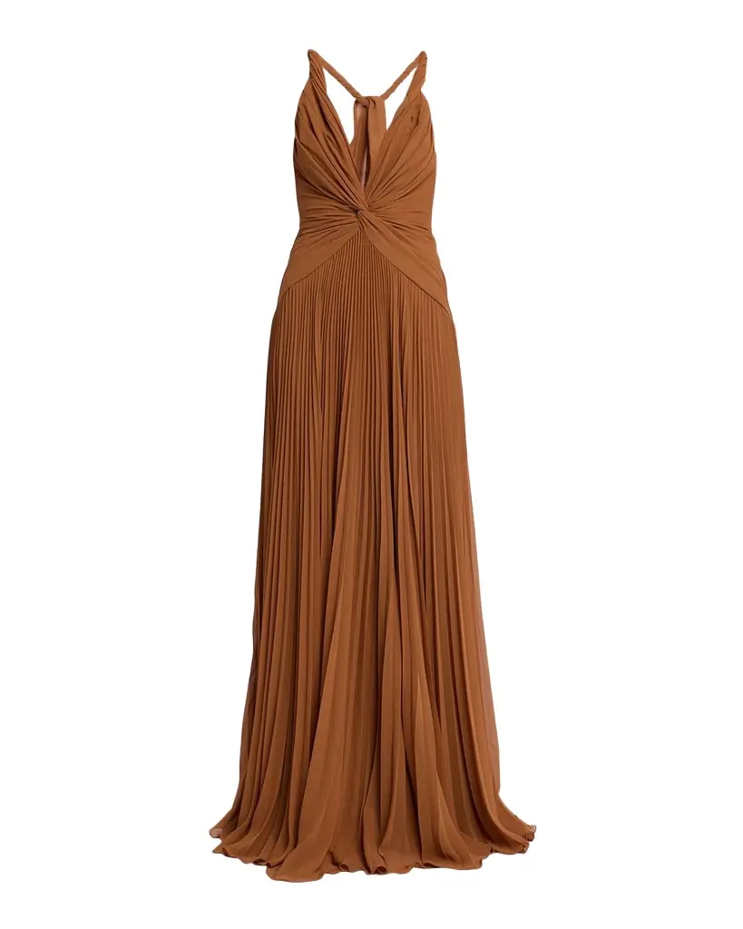 Et Ochs Haddon Pleated Deep V-Neck Gown
