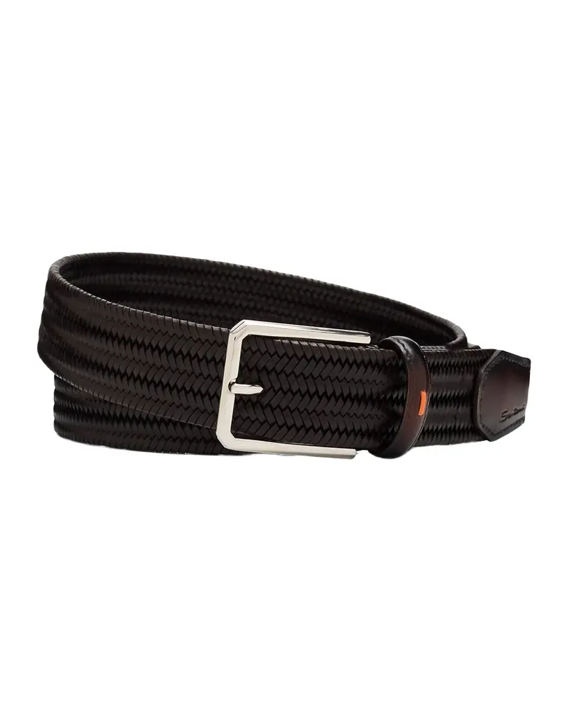 Santoni Men 's Woven Leather Belt
